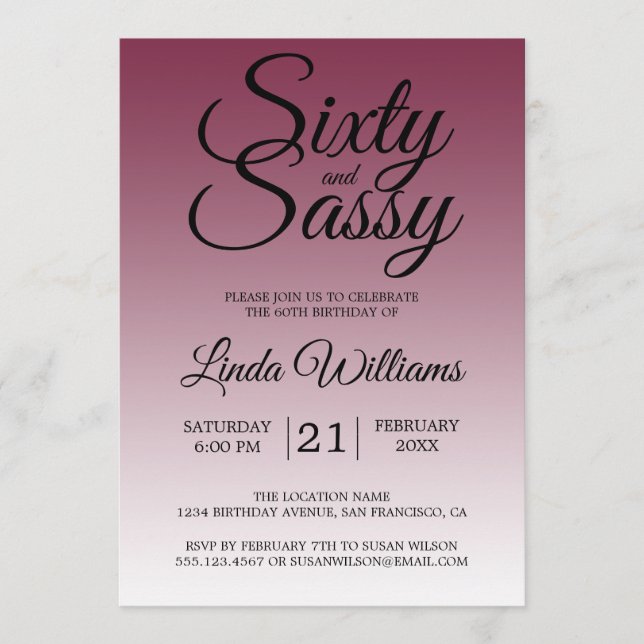 Invitation Soixante et Sassy Red Plum 60e Anniversaire (Devant)