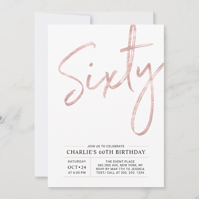 Invitation Soixante | Moderne Fête d'anniversaire 60 ans Rose (Devant)