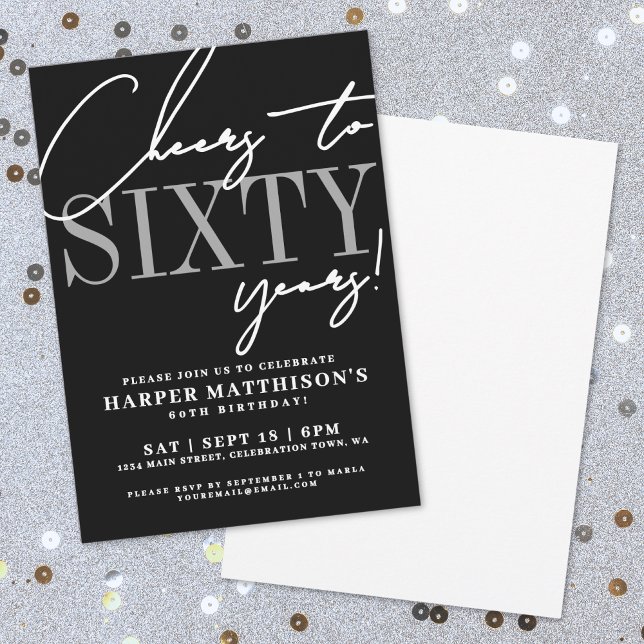 Invitation Soixante Noirs Soixantième Anniversaire (Sixty Black 60th Birthday Party Invitation)