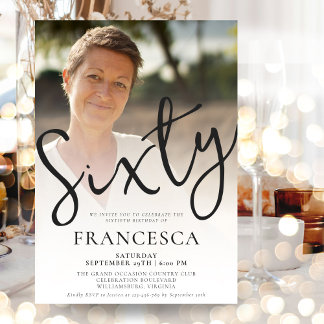 Invitation Soixante Photo moderne Elégante 60e fête d'anniver