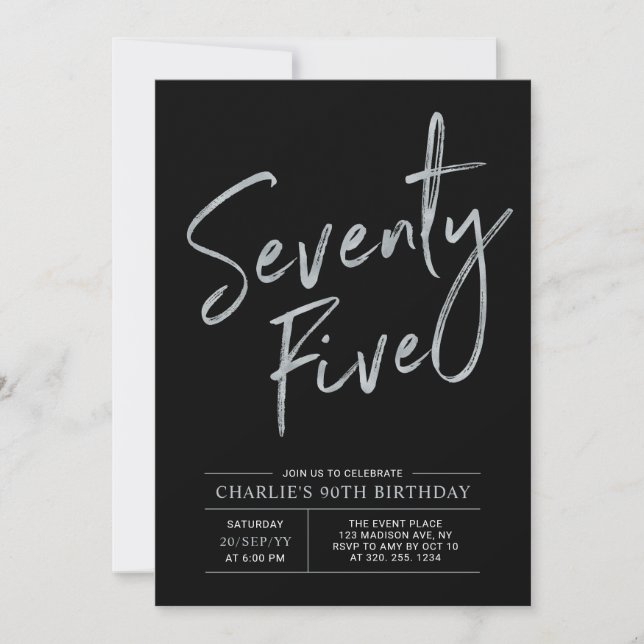 Invitation Soixante-quinze | 75e anniversaire Argent & Noir (Devant)