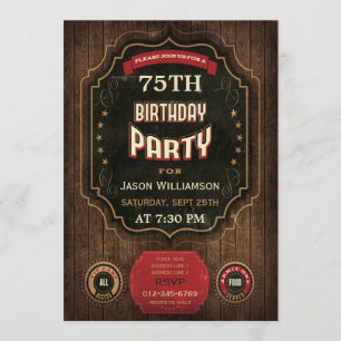 Invitation soixante-quinzième Tableau vintage et bois