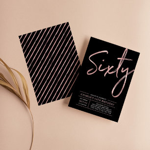 Invitation Soixante Rose Gold & Black 60 ans Fête d'anniver