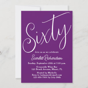 Invitation Soixante Script moderne Automne Purple 60e anniver