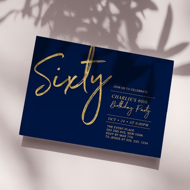 Invitation Soixante | Soirée d'anniversaire 60 ans Navy & Or  (Créateur téléchargé)