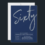 Invitation Soixante | Soirée moderne Silver Brush 60th Birthd<br><div class="desc">Célébrez votre journée spéciale avec cette simple et élégante invitation à la fête du 60e anniversaire. Cette conception comporte un script de brosse "Sixty" avec une disposition propre sur un arrière - plan bleu marine. Vous pouvez customiser le texte et la couleur arrière - plan. D'autres conceptions et fournitures de...</div>