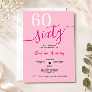 Invitation Soixante Soixantième Fête d'anniversaire rose 60 a