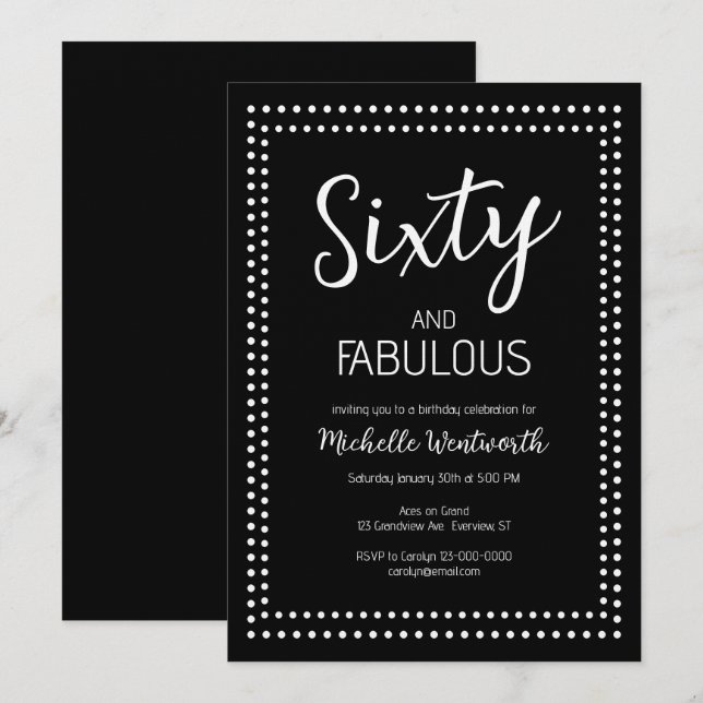 Invitation Soixantième anniversaire 60 ans Fabulous (Devant / Derrière)