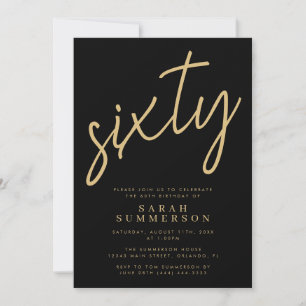 Invitation Soixantième Anniversaire Classy Script Sixty Noir