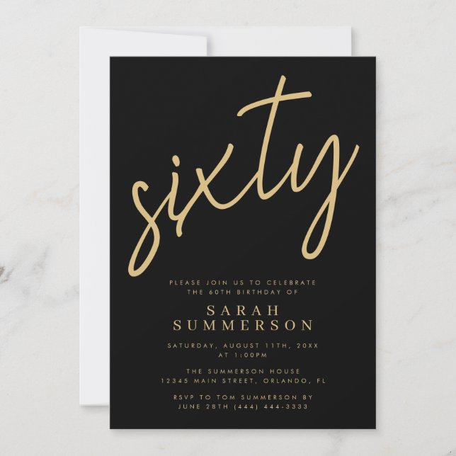Invitation Soixantième Anniversaire Classy Script Sixty Noir  (Devant)