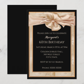 Invitation Soixantième anniversaire élégant or et noir pour f
