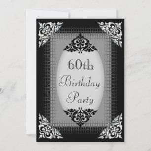 Invitation Soixantième anniversaire noir et argenté élégant