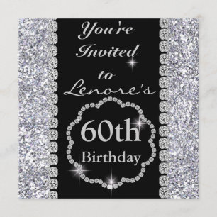 Invitation soixantième BLING noir et argenté Invita de fête