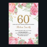 Invitation Soixantième parties scintillantes florales d'or<br><div class="desc">Soixantième invitation florale d'anniversaire pour des femmes. Fleur florale botanique d'aquarelle. Parties scintillantes d'or. Fleurs florales de pivoines roses. Anniversaire adulte. Pour davantage de personnalisation,  cliquez sur svp la "personnaliser il" bouton et utilisez notre outil de conception pour modifier ce modèle.</div>