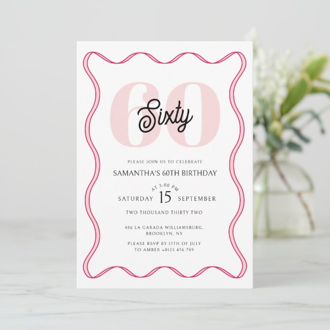 Invitation Soixantième Retro Wavy Borders 60e anniversaire (Debout devant)