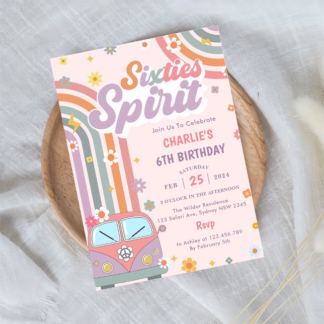 Invitation Soixties Spirit Super Daisy 1er fête d'anniversair (Créateur téléchargé)