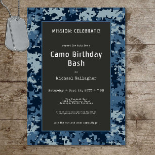 Invitation Soldat militaire Camouflage bleu Anniversaire