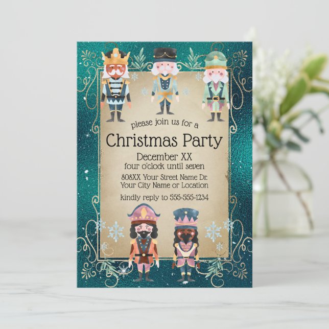 Invitation Soldats du Jouet Noisette de Noël sur Vert brillan (Debout devant)