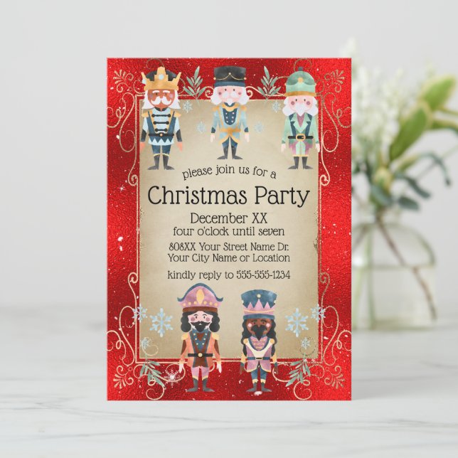 Invitation Soldats jouets casse-noisettes de Noël sur fond ro (Debout devant)