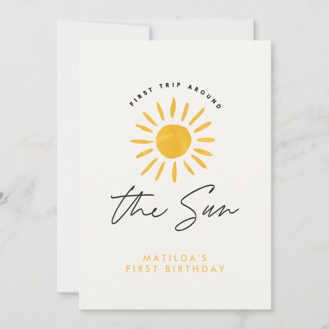 Invitation soleil 1er anniversaire aquarelle soleil jaune mod (Devant)