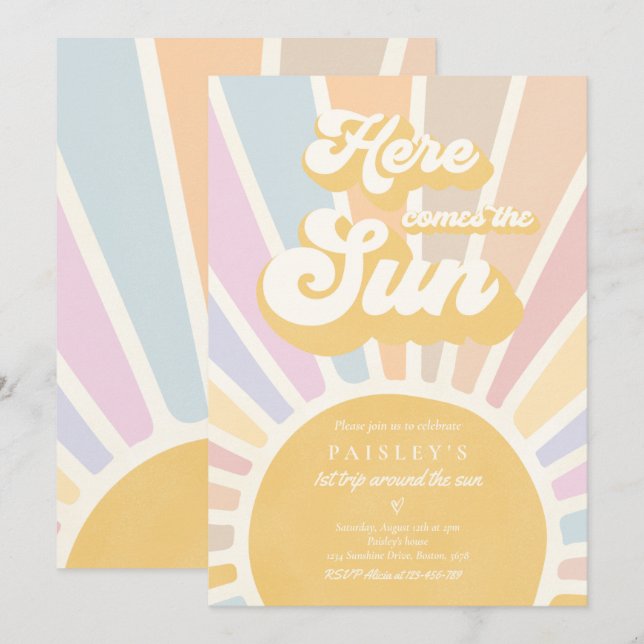 Invitation Soleil Anniversaire Boho 1er Voyage Autour Du Sole (Devant / Derrière)