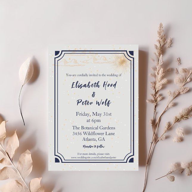 Invitation Soleil céleste et étoiles en or et Mariage Plum fo (Créateur téléchargé)