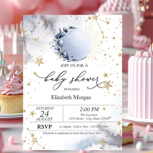 Invitation Soleil céleste, Lune bleue, Baby shower des étoile (Créateur téléchargé)