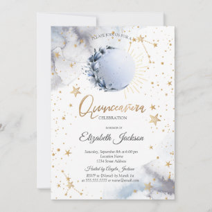Invitation Soleil céleste, Lune bleue, Etoiles Quinceanera Fl