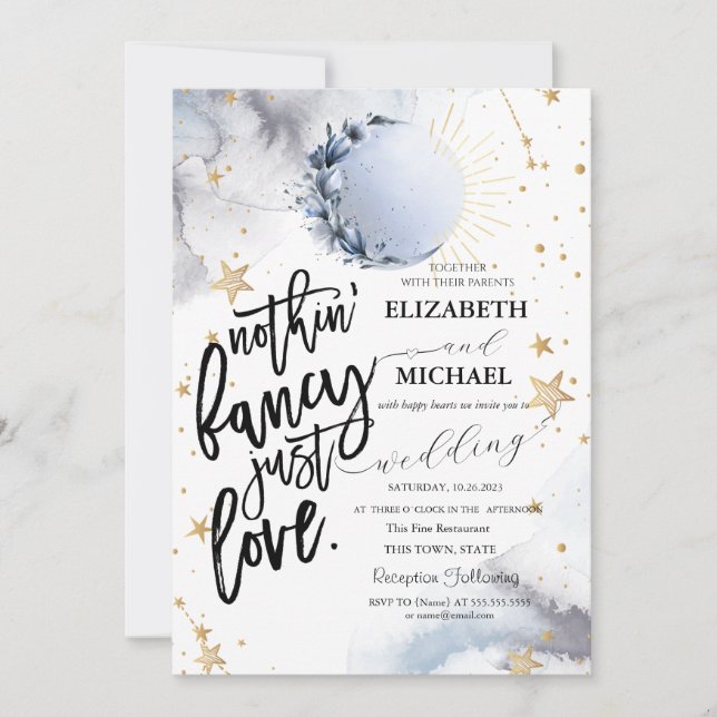 Invitation Soleil céleste, Lune bleue, Mariage aux étoiles  (Devant)