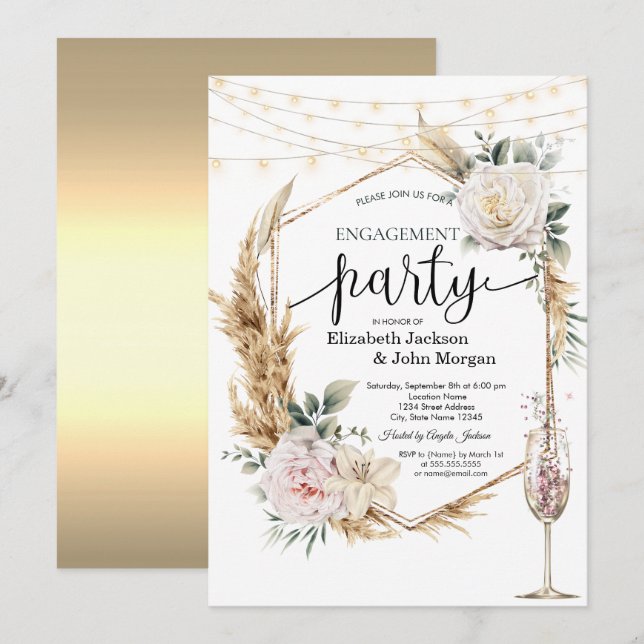 Invitation Soleil céleste, Lune, Étoiles Fiançailles (Devant / Derrière)