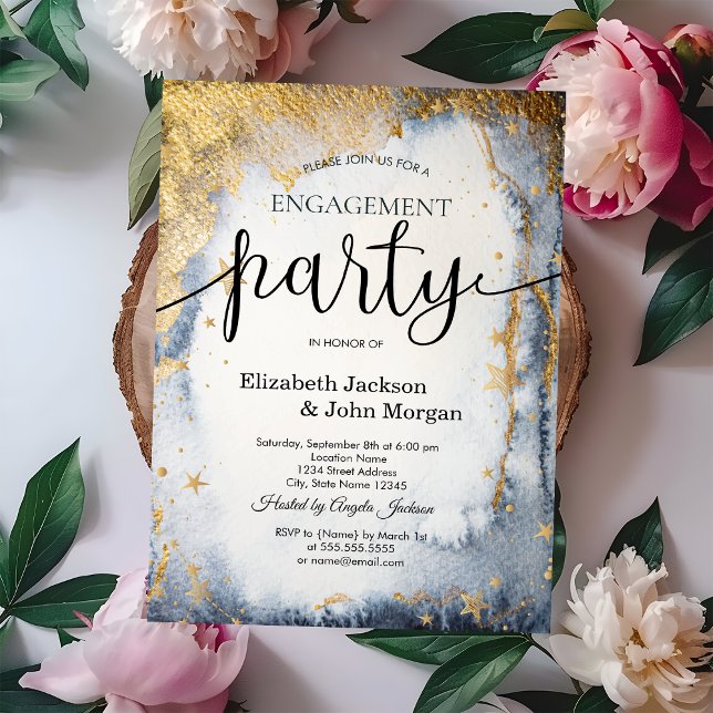 Invitation Soleil céleste, Lune, Étoiles Fiançailles aquarell (Créateur téléchargé)