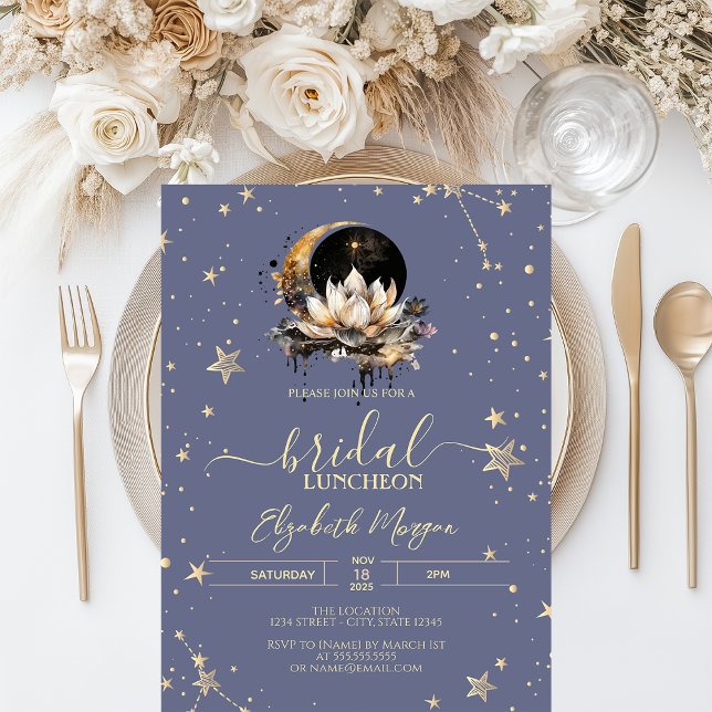 Invitation Soleil céleste, Lune, Étoiles Mariage Pastel Lavan (Créateur téléchargé)