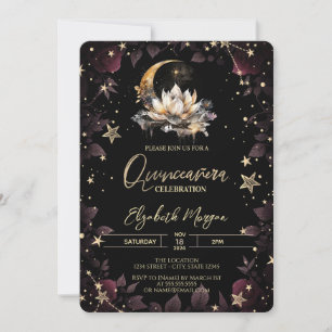 Invitation Soleil céleste, Lune, Étoiles Quinceanera Rose