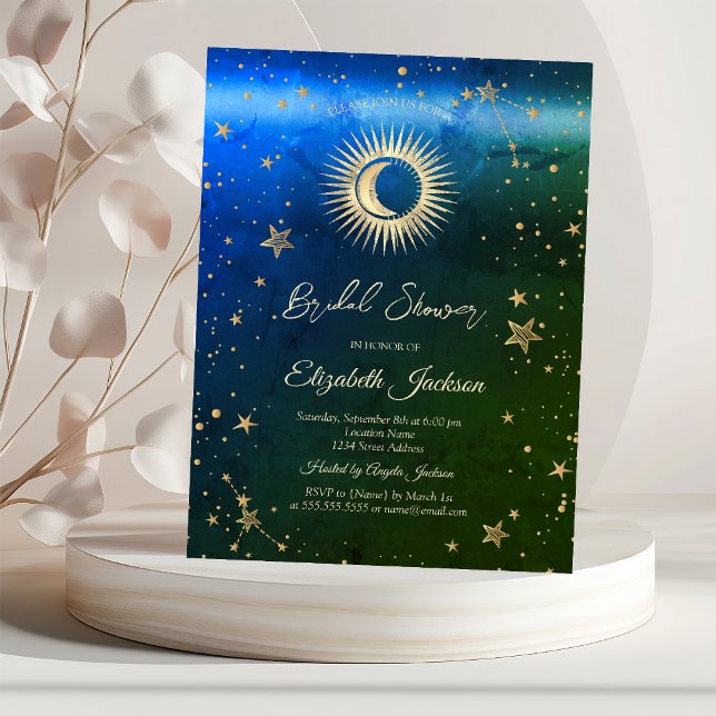 Invitation Soleil céleste, Lune, Étoiles Vert Bleu Shower de  (Créateur téléchargé)