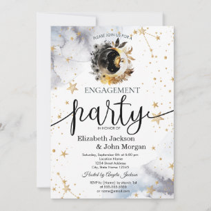 Invitation Soleil céleste, Lune, Fleurs d'étoiles Engagement