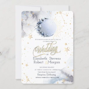 Invitation Soleil Céleste Or, Lune Lune, Étoiles Mariage