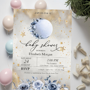 Invitation Soleil céleste, Roses de lune bleue étoiles Baby S