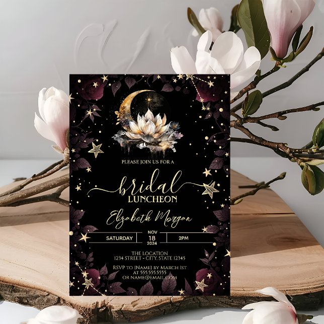 Invitation Soleil céleste, Roses de lune, étoiles ciel noctur (Créateur téléchargé)