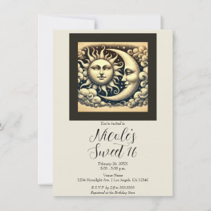 Invitation Soleil céleste vintage & Lune doux 16 Anniversaire
