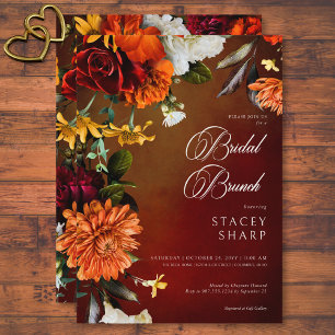 Invitation Soleil Couchant Floral Élégant Sombre Brunch de Ma