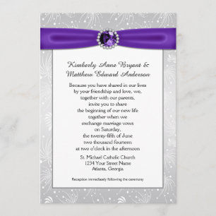 Invitation Soleil d'argent Grammes violets Rubans diamant