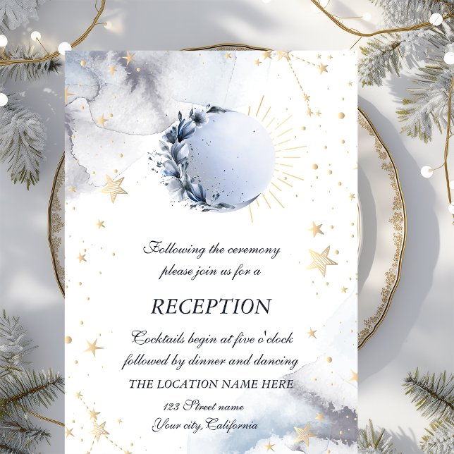 Invitation Soleil doré céleste, Lune bleue, Étoiles dorées (Créateur téléchargé)