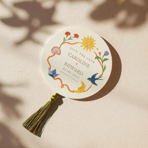 Invitation Soleil et Lune Fantaisistes Rond Save the Date