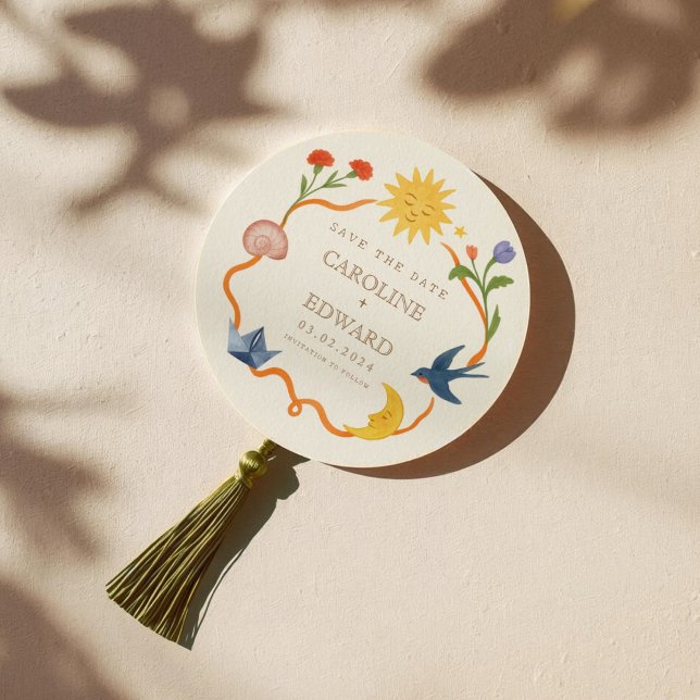Invitation Soleil et Lune Fantaisistes Rond Save the Date  (Créateur téléchargé)