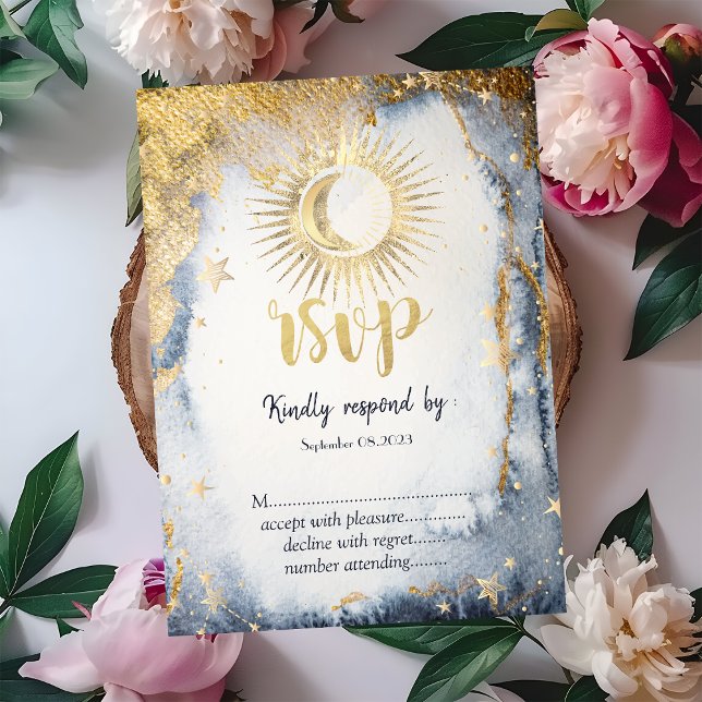 Invitation Soleil, Lune, Etoiles Aquarelle RSVP (Créateur téléchargé)