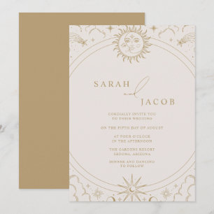 Invitation Soleil Lune Étoiles Or Mariage 