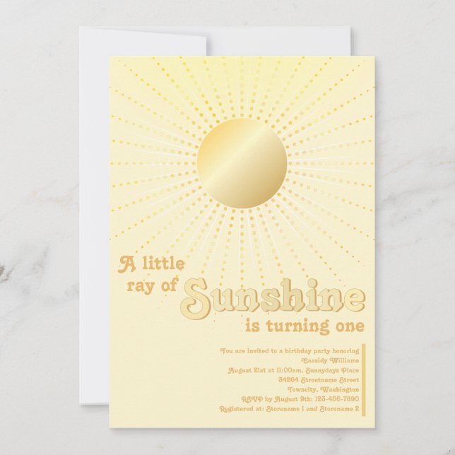 Invitation Soleil Or Premier Anniversaire (Devant)