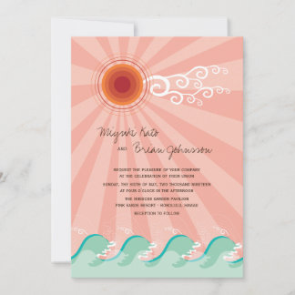 Invitation Soleil Rose Et Vagues Bleues Aqua Summer Beach Mar