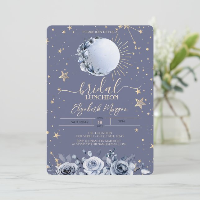 Invitation Soleil, Roses de Lune Bleue Pastel pour Luncheon d (Debout devant)