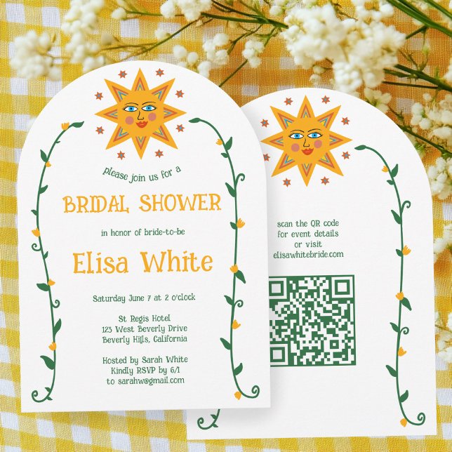 Invitation Soleil & Vines Boho Arch Whimsical CUSTOM QR Bride (Sun & Vines Boho Arch Whimsical CUSTOM QR Code Bridal Shower Invitation
)